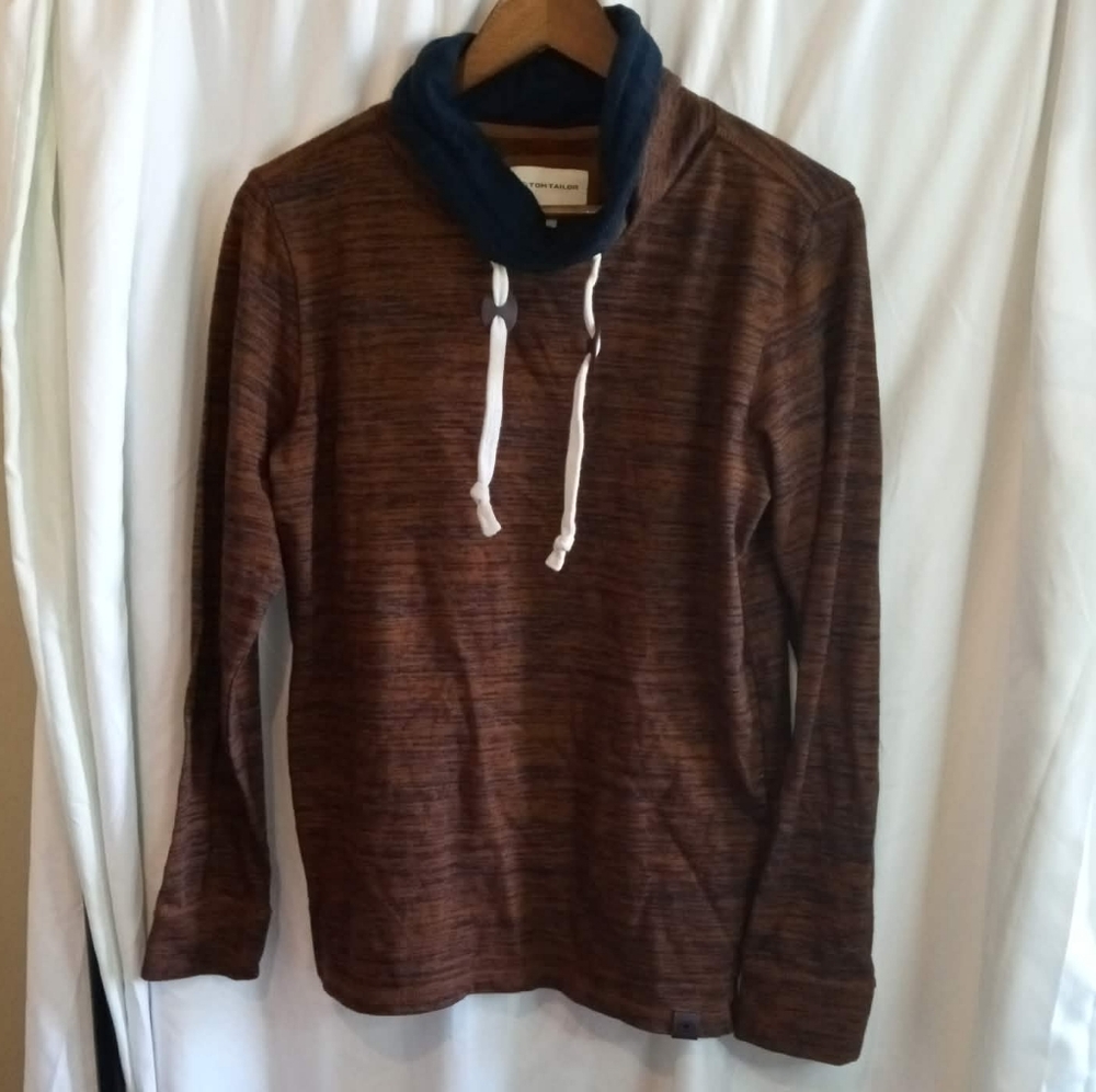 Tom Tailor Brown Heathered Turtleneck Sweater Navy Funnel Collar Small Cowl